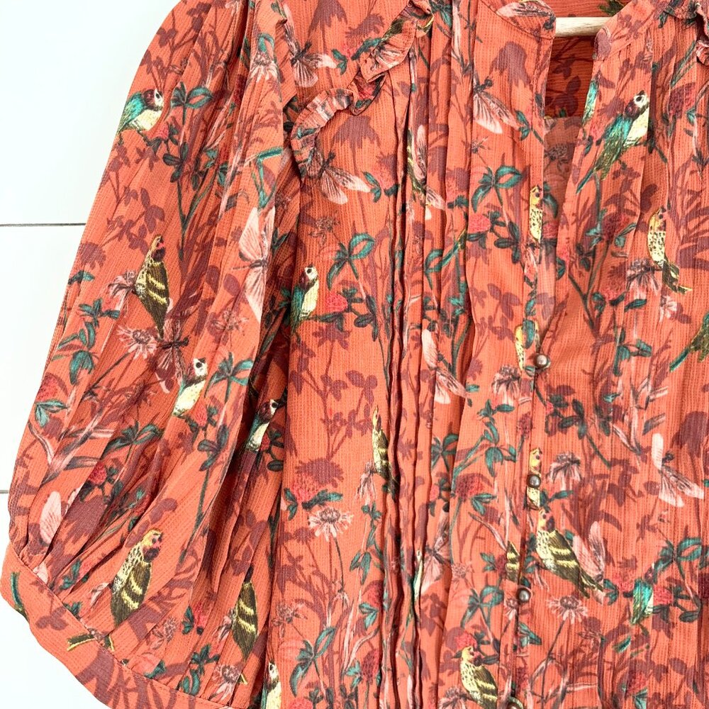 Maeve by Anthropologie rust orange with birds button down top - Picture 3 of 5